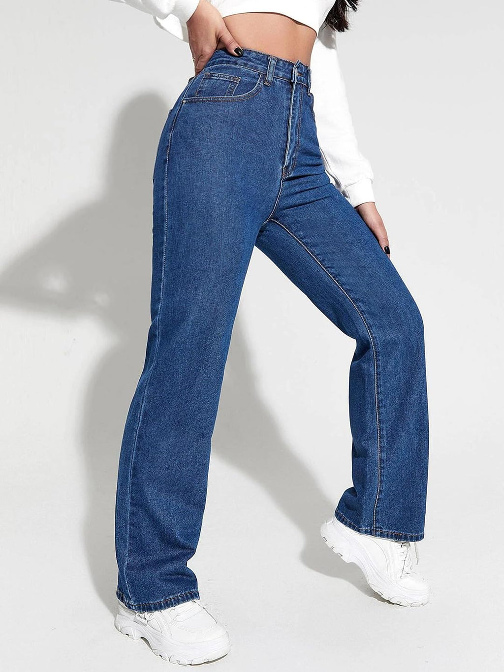 Kotty WomenS High Rise Solid Regular Jeans Denim Blue