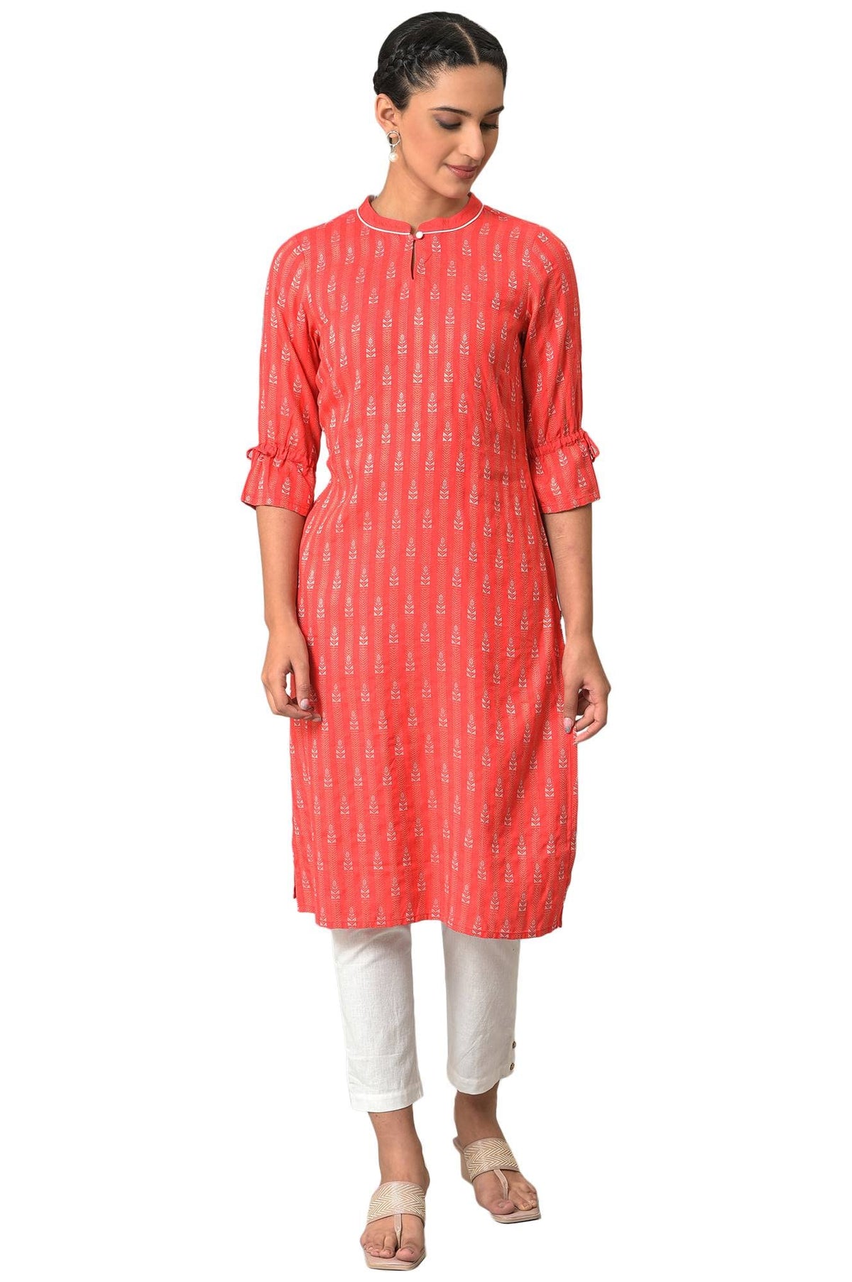 Pink Printed Dobby Kurta
