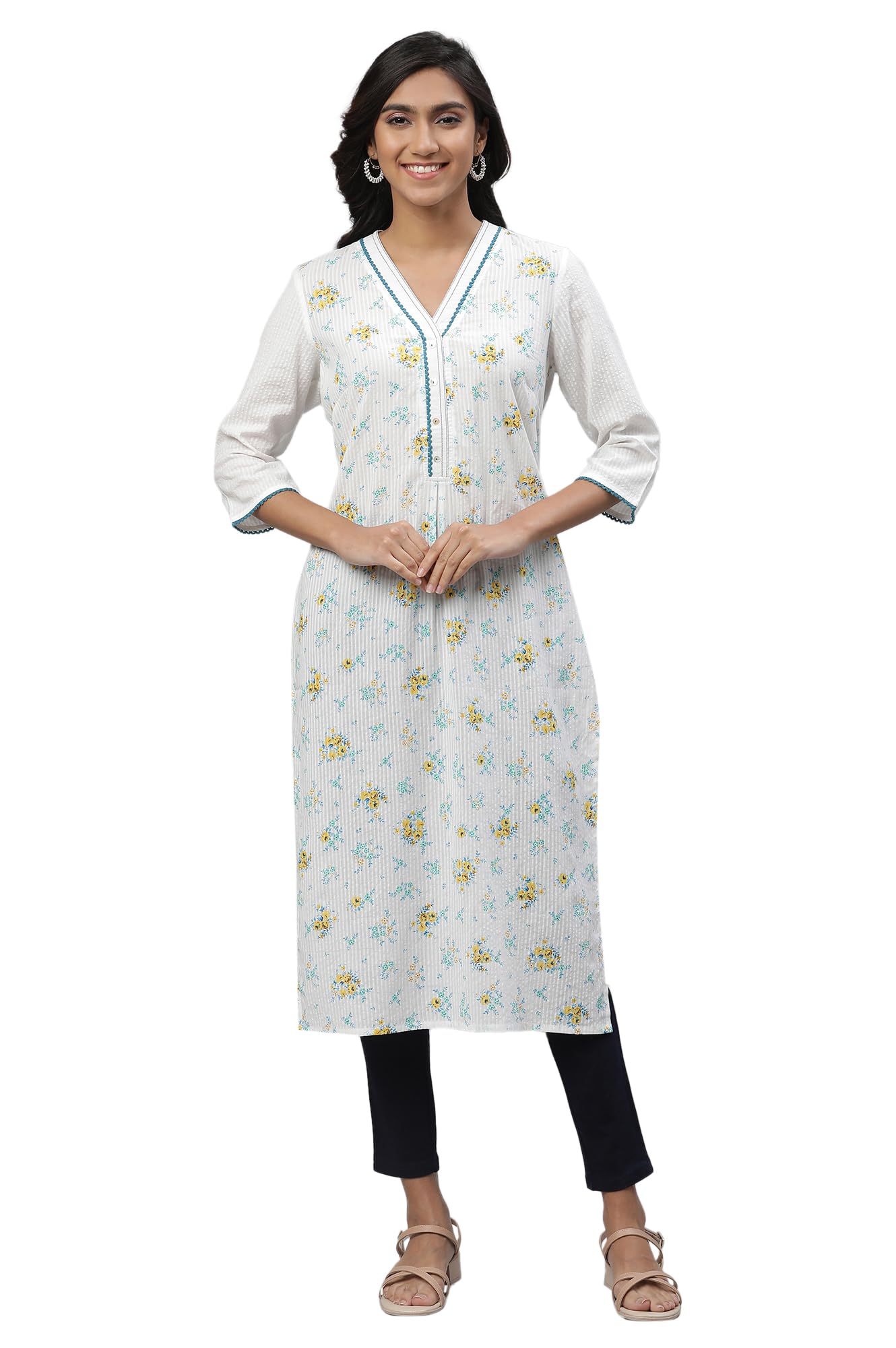 Aurelia WomenS White Floral Printed Cotton Blend Straight Kurta_23Aua14493-507266_M