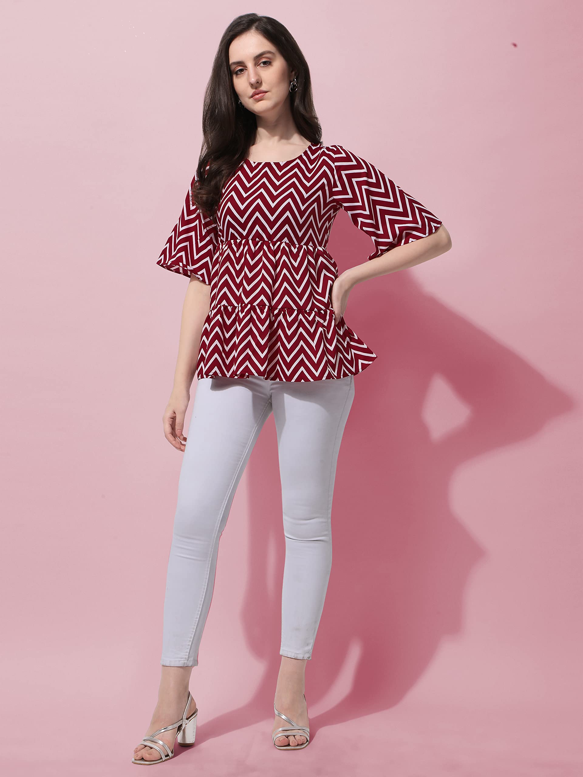 OOMPH! Peplum Tops for Women, Red - mt379