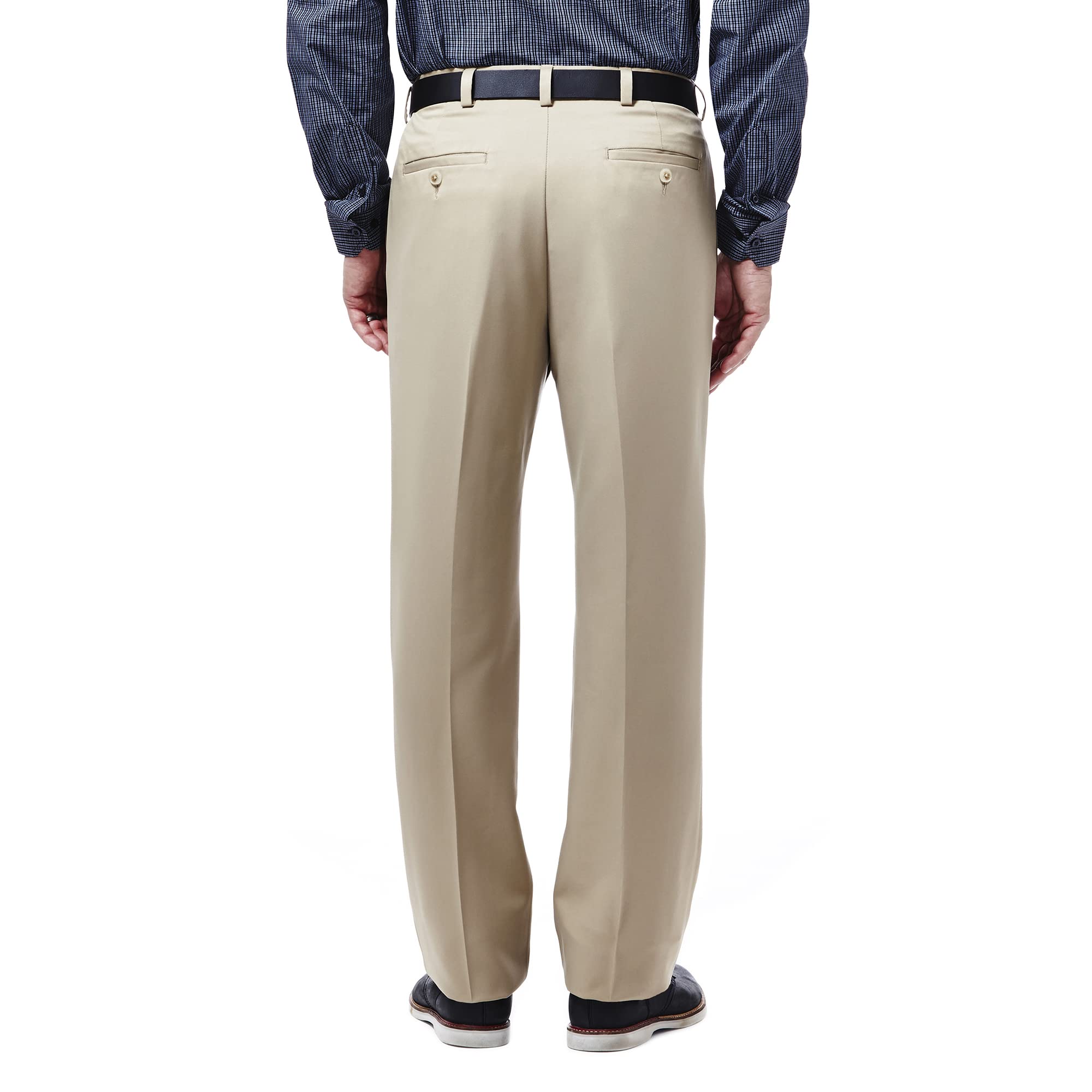 Haggar mens Cool 18 Stria Hidden Expandable Waistband Plain Front casual pants, British Khaki, 38W x 30L US