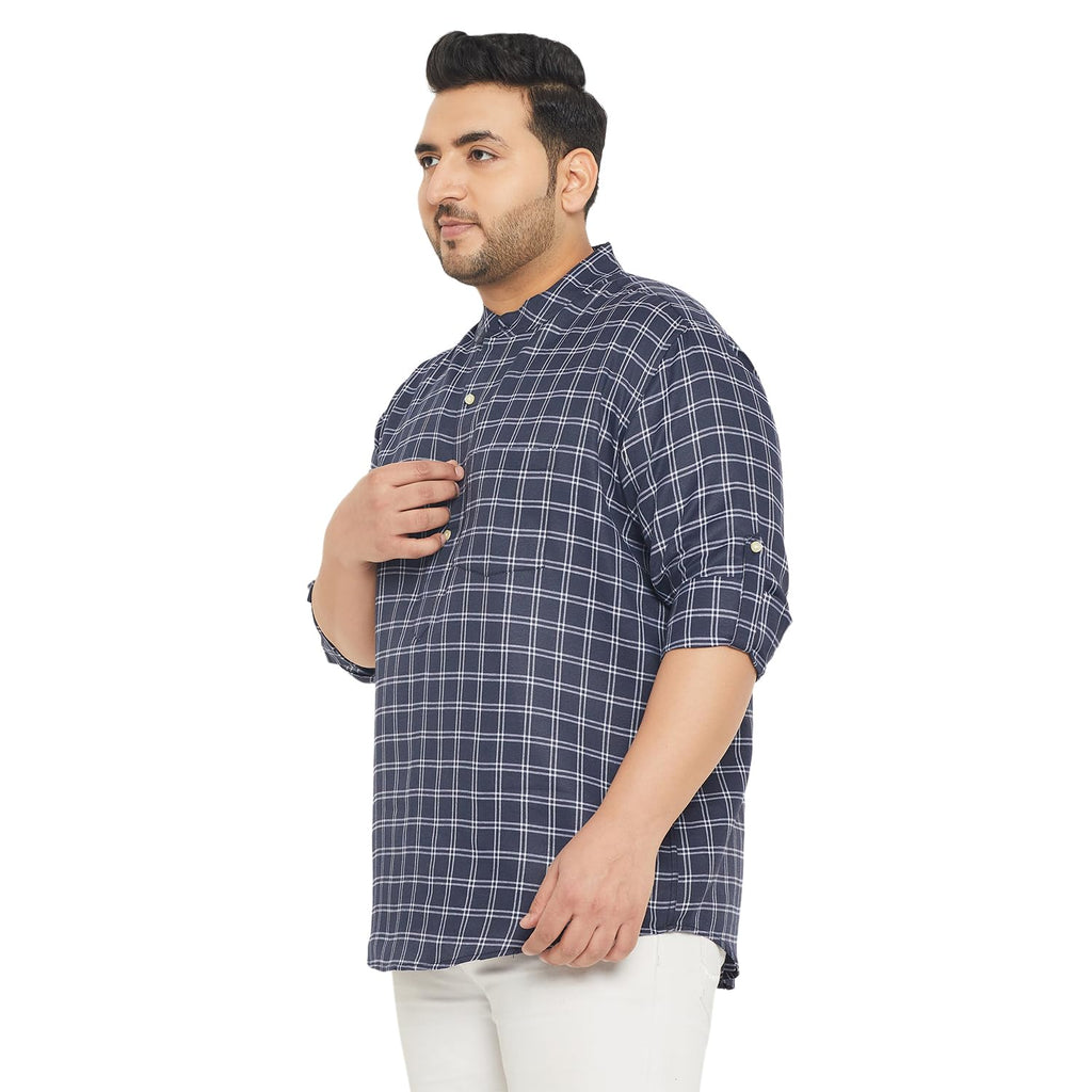 Bigbanana Plus Size Men'S Regular Fit Check Short Kurta (Cobalt,Navy,2Xl)
