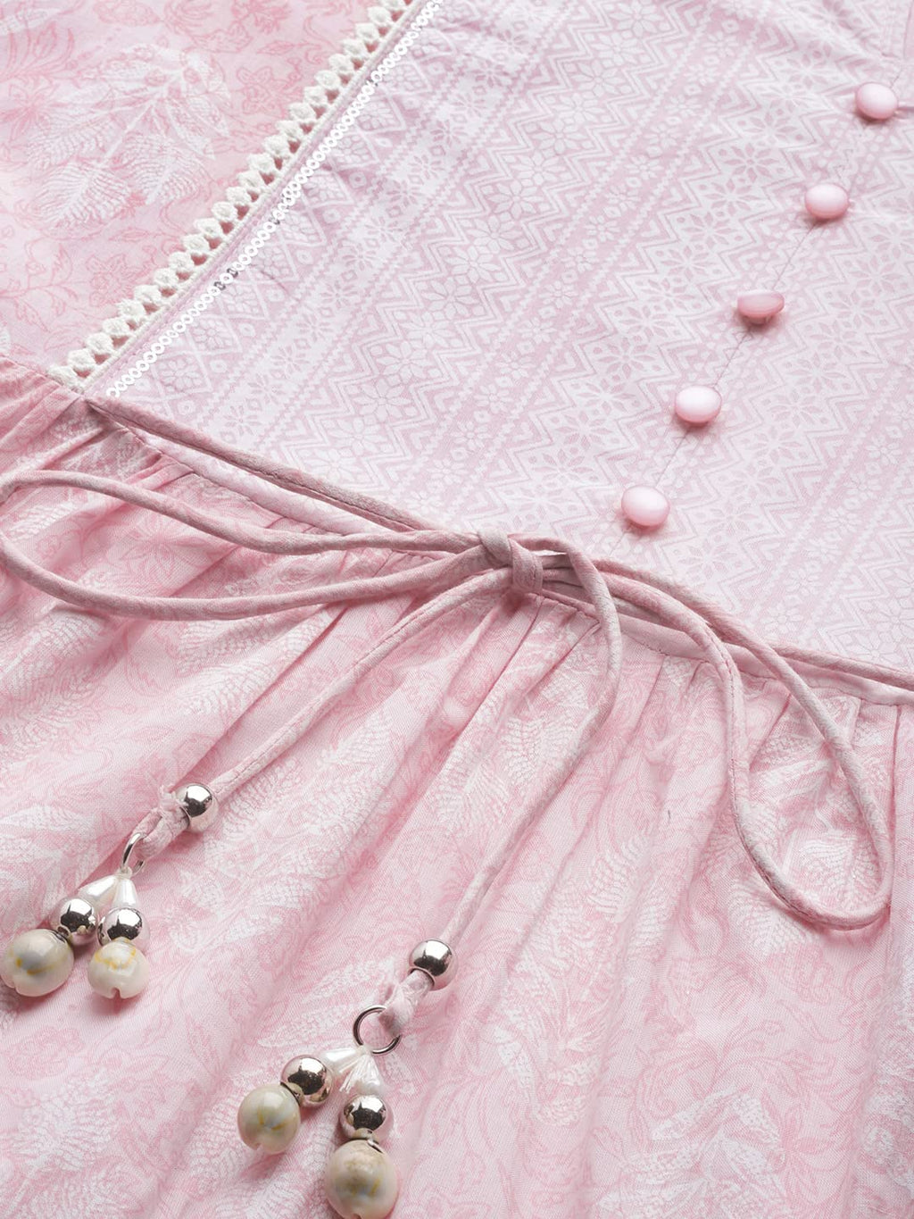 Ishin Women'S Pink Embelllished Anarkali Tiered Kurta