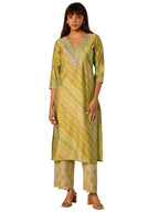 Gerua by Libas Printed Silk Straight Kurta Green