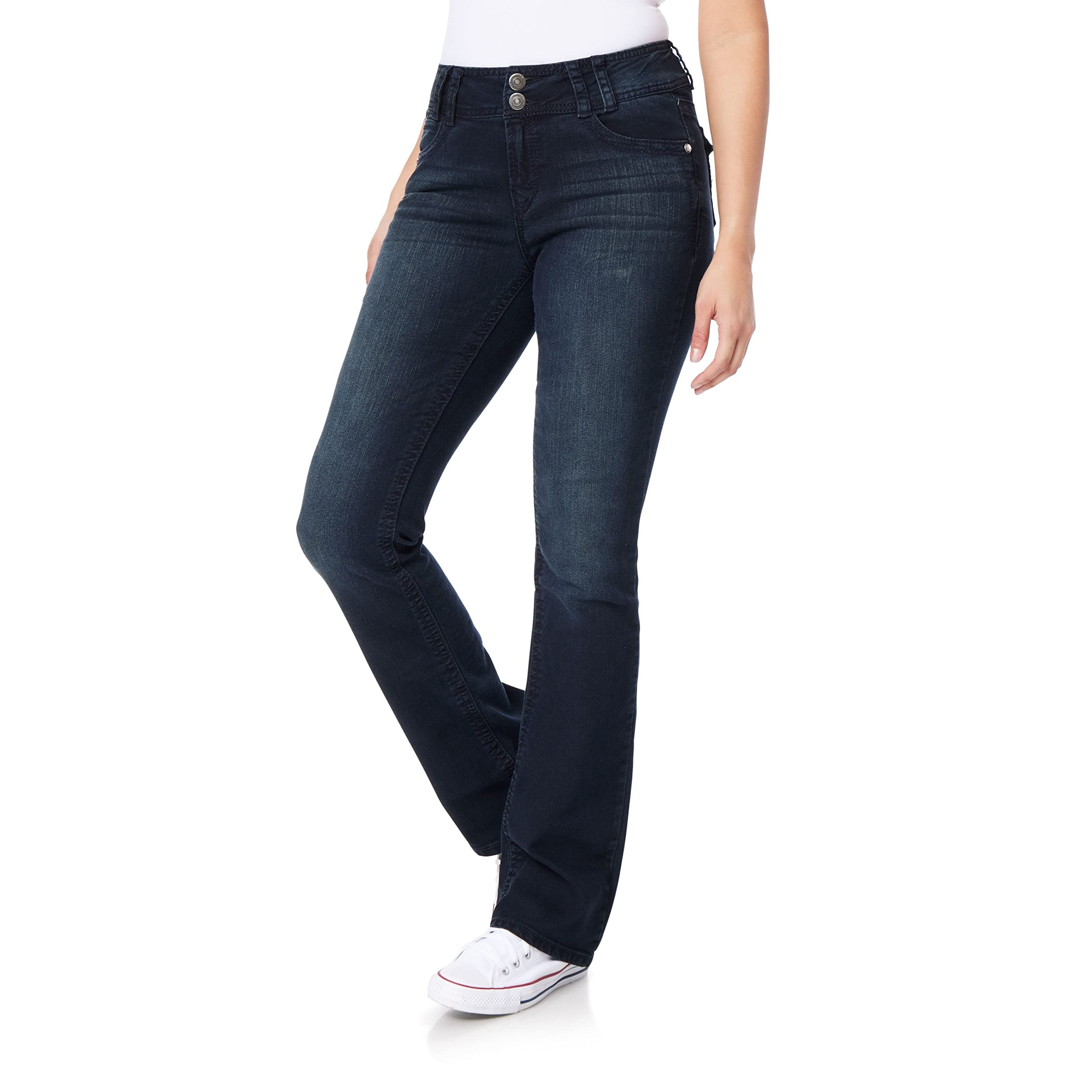 WallFlower Women's Luscious Curvy Bootcut Mid-Rise Insta Stretch Juniors Jeans (Standard and Plus), BlackBerry, 7 Short