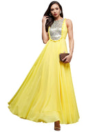 Miss Chase Womens Round Neck Sleeveless Embellished Frilled Georgette Maxi Dress (MCSS23D06-69-29-06, Yellow, XL)