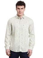Turtle Men Slim Fit Printed Excel Linen Olive Casual Shirt