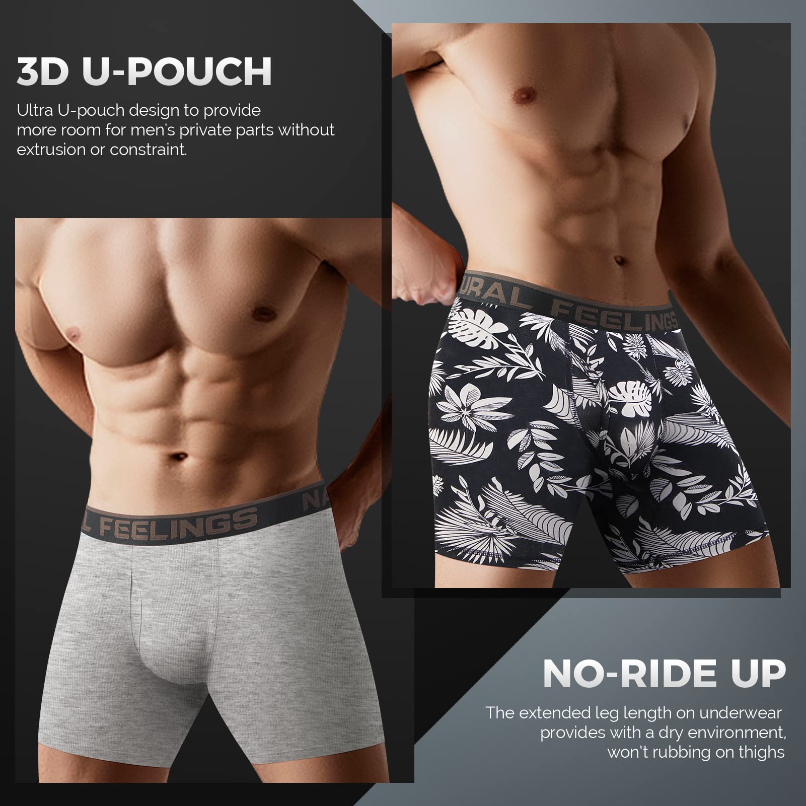Natural Feelings Boxer Briefs Mens Underwear Men Pack of 6 Soft Cotton Open Fly Underwear