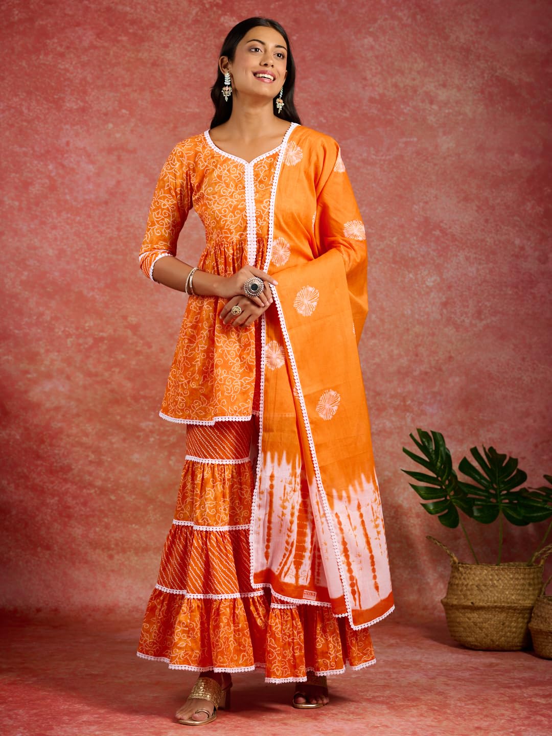 Libas WomenS Cotton Kurta Set (35233_Orange