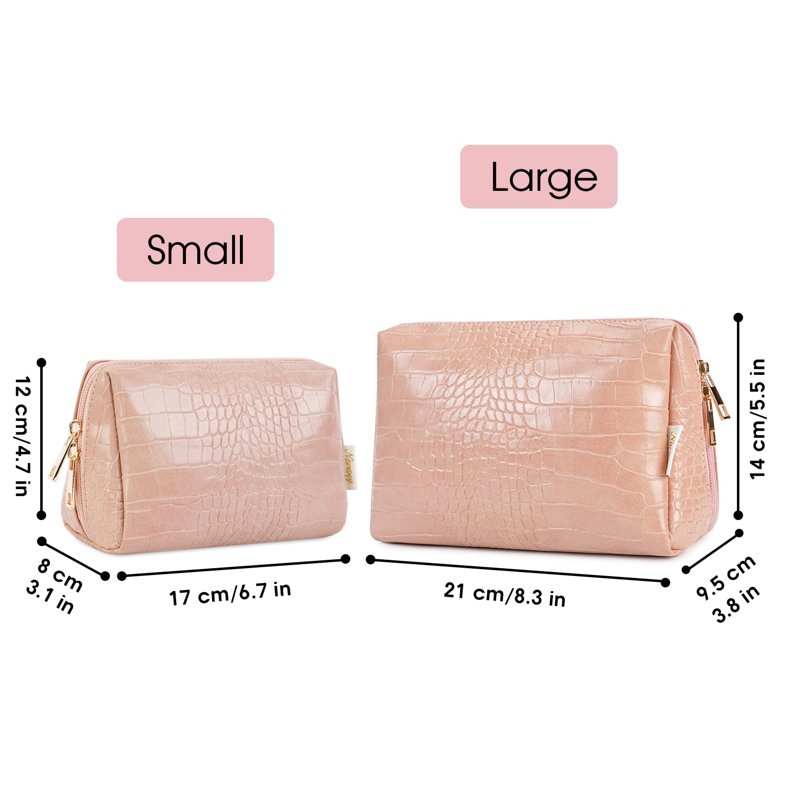 Narwey Large Vegan Leather Makeup Bag Zipper Pouch Travel Cosmetic Organizer for Women (Large, WX-Pink)