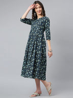 Idalia Blue And White Jaal Printed Dress