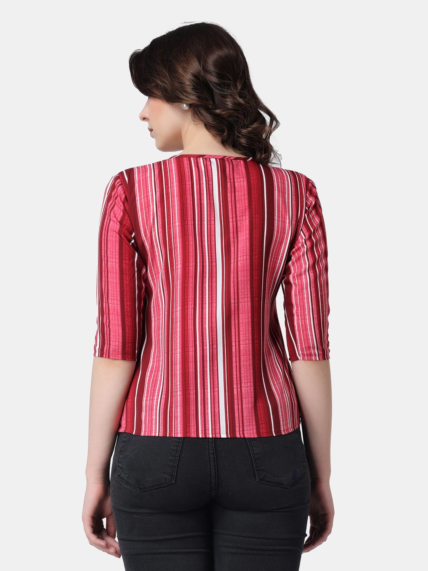 POPWINGS Casual Printed Puff Sleeves Round Neck Top for Women || Stylish Latest Summer Tops for Women || Hip-Length Women Top Pi