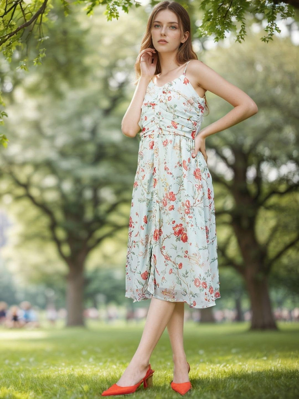 Rare WomenS Polyester Fit And Flare Midi Dress (Ep659Cl_Sea Green