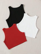 Toochki Tops for Woman | Spandex Top | Crop | Short | Western | for Jeans | Sleeveless | Stretchable | Pack of Three | Black-Whi