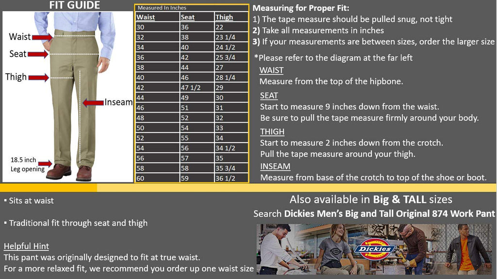 Dickies Men's Original 874 Work Pant, Khaki, 42W x 28L