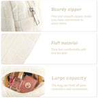 2Pcs Makeup Bag for Women Girls Pencil Pouch Travel Small Cosmetic Bag Set Cute Plush White Makeup Pouch Purse Pencil Case Penci