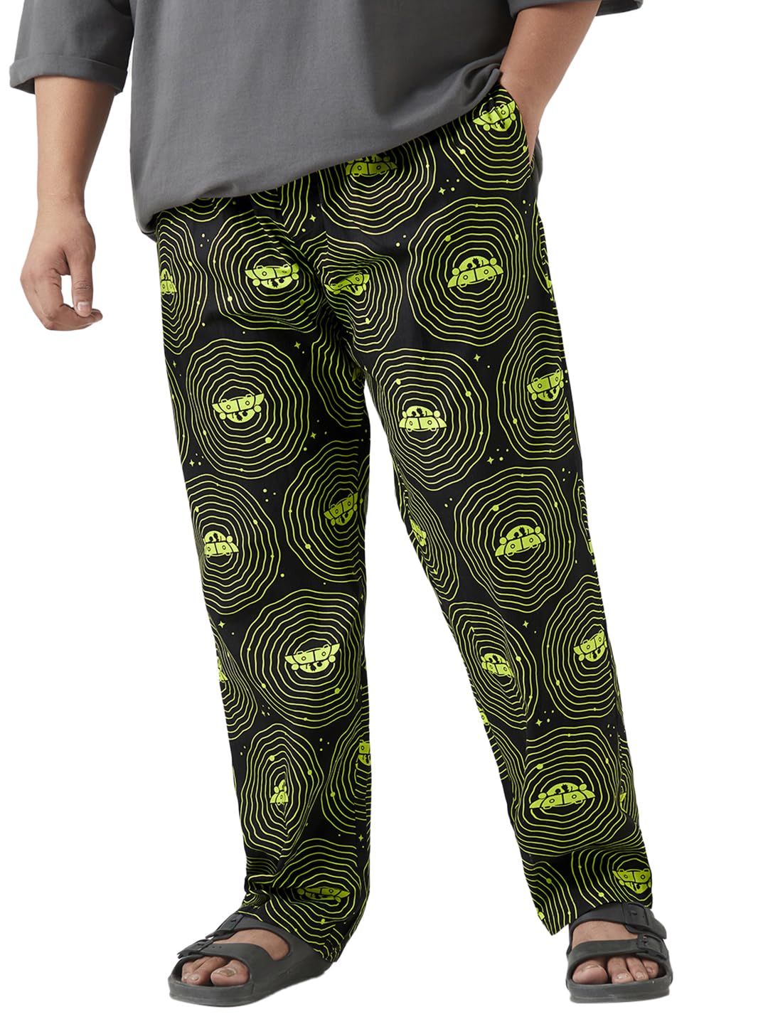 Bewakoof Official Rick and Morty Merchandise Mens All Over Printed Regular Fit Poplin Plus Size Pyjamas_642216_Black_3XL