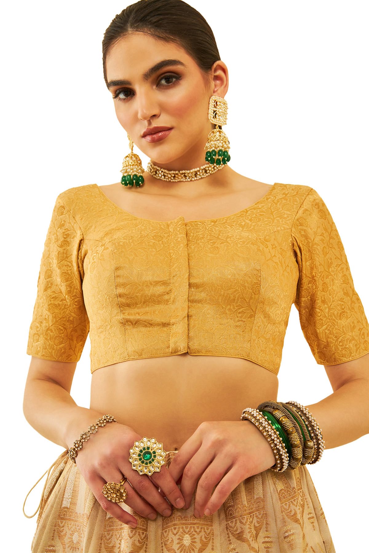Soch Women Silk Blend Paisley Woven Design Brocade Blouse with Tie-Ups