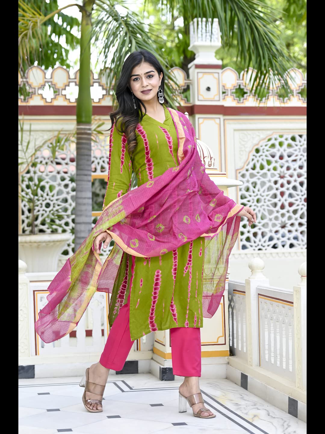 ANNI DESIGNER Womens Rayon Straight Printed Kurta with Pant & Dupatta (SIBORI-Methi-CMD_XXL_Green_XX-Large)