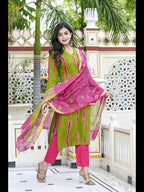 ANNI DESIGNER Womens Rayon Straight Printed Kurta with Pant & Dupatta (SIBORI-Methi-CMD_M_Green_Medium)
