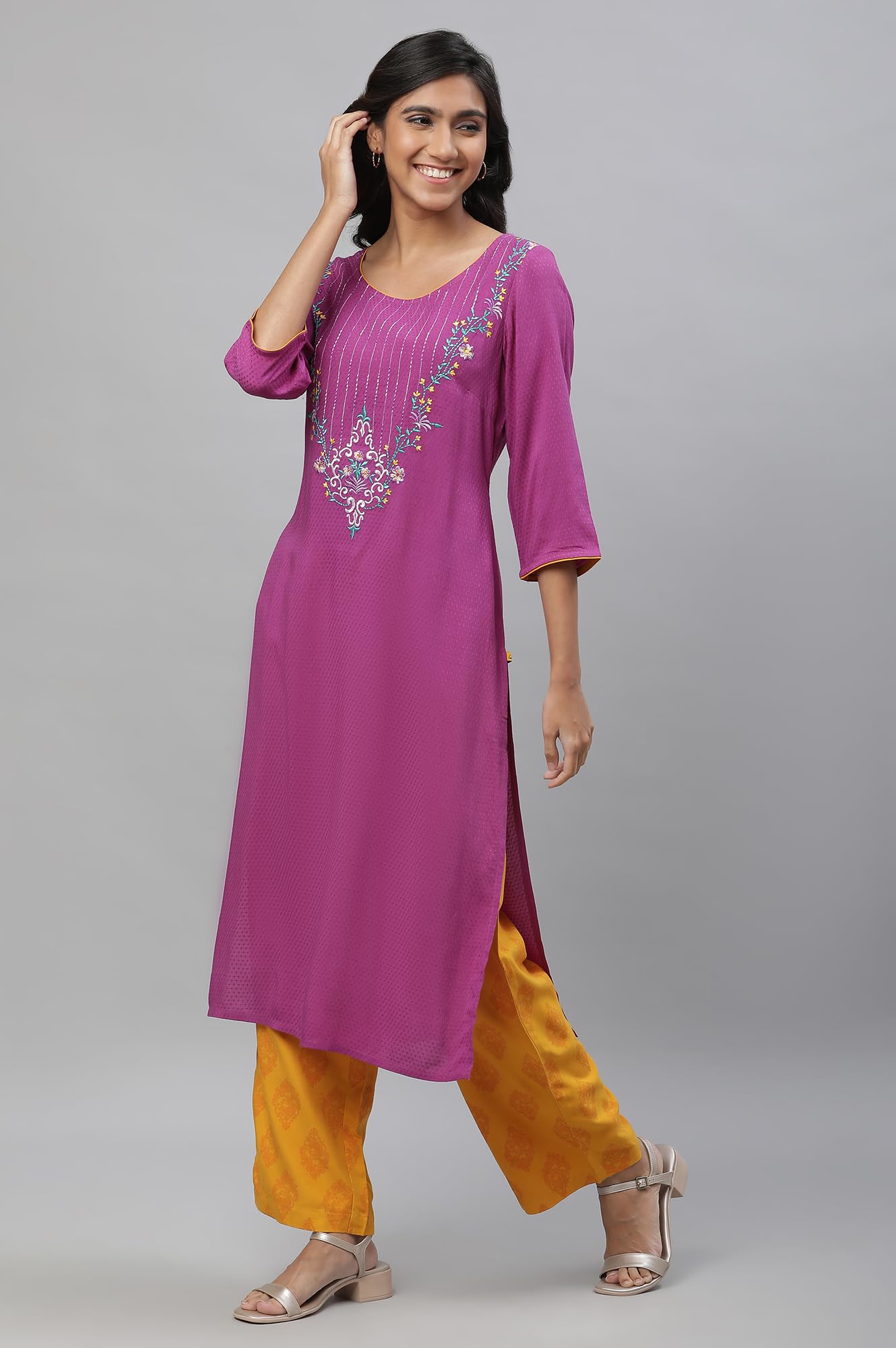 Aurelia Embroidered Purple Polka Dot Kurta Dupatta Bottomwear