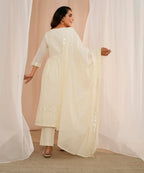 Libas Womens Embroidered Cotton A-Line Kurta With Trousers And Dupatta