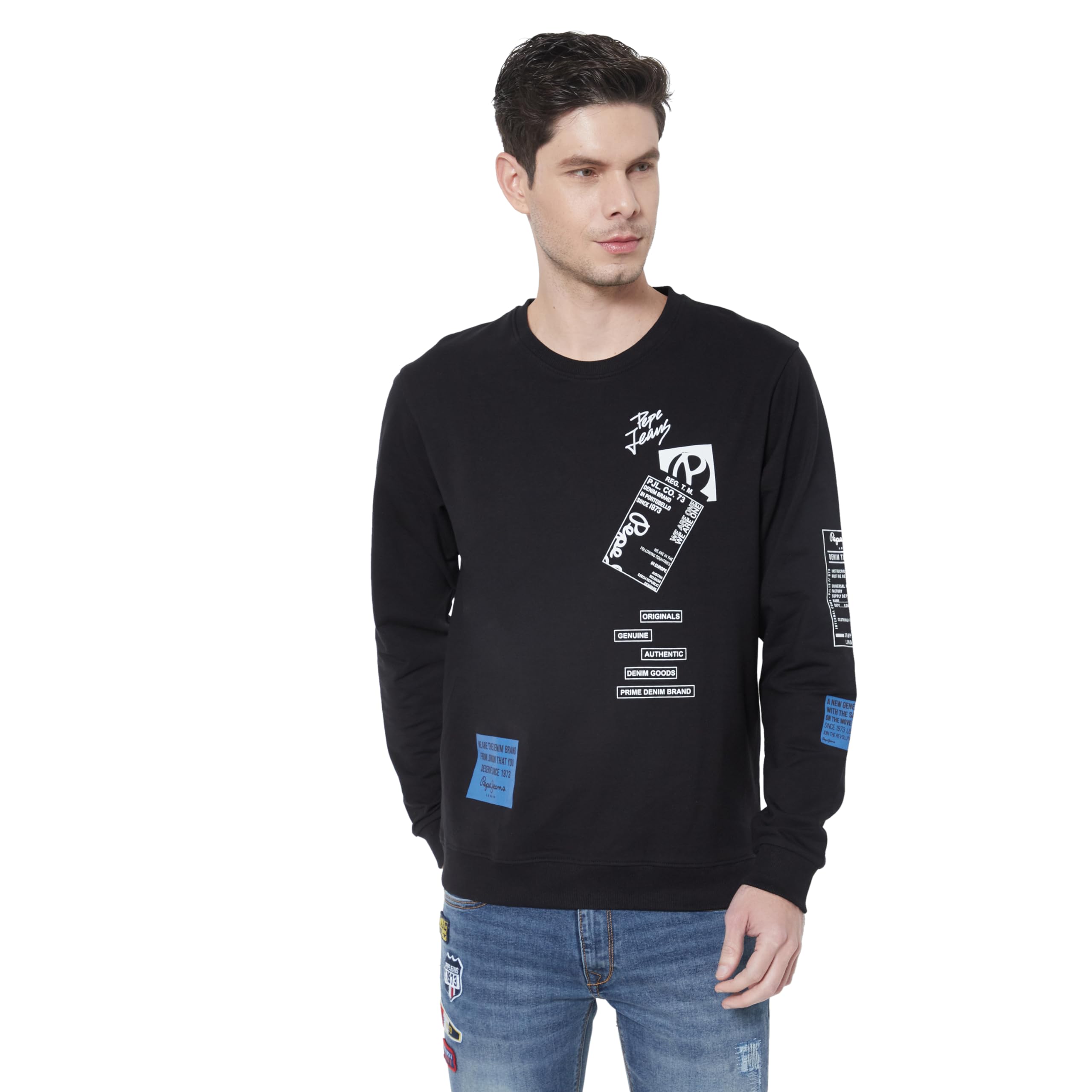 Pepe Jeans Mens Lego Graphic Printed Stretch Sweatshirt, Black,M