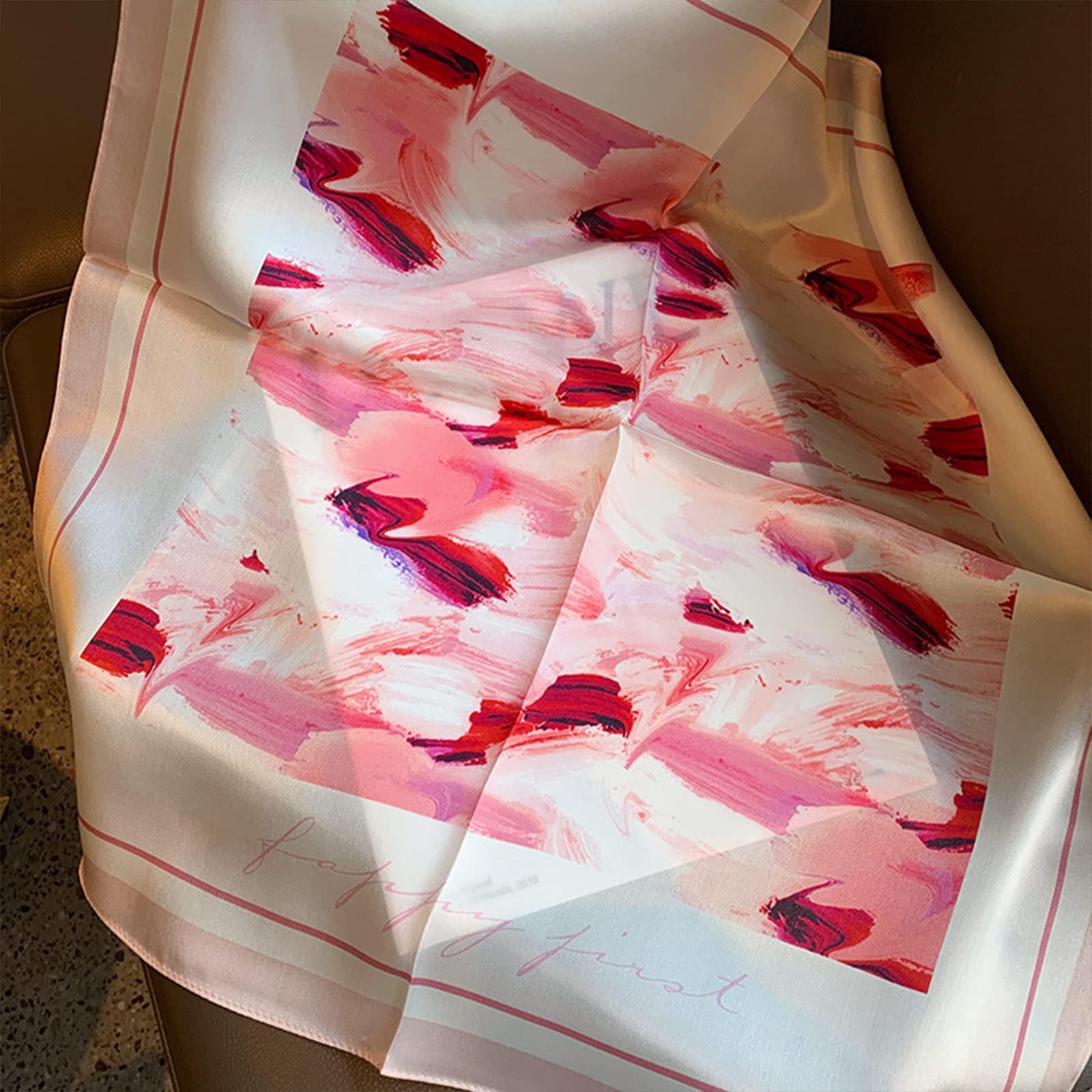 PoeticEHome 100% Real Mulberry Silk Women Small Square Neck Scarfs 21 Lightweight Neckerchief Printed Headscarf Gift Packed (J1