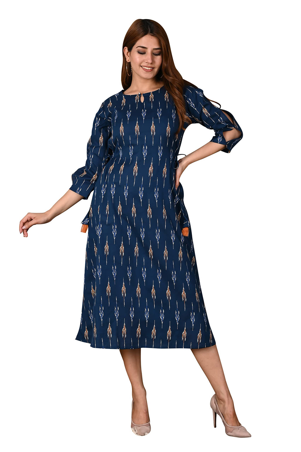 Gosriki Women'S Cotton Flared Printed Kurti (Diksha-Navy Blue_Xl-Go Navy Blue_X-Large)