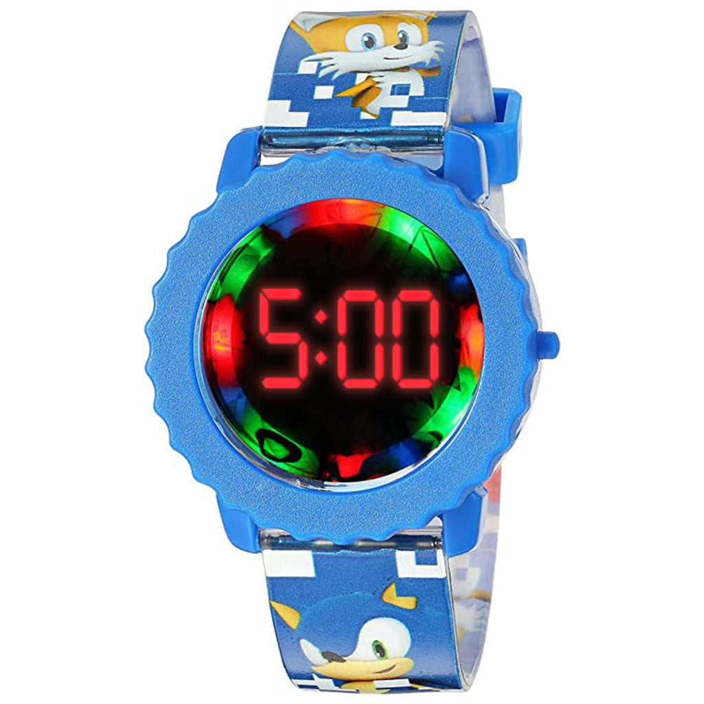 Sonic The Hedgehog Kids Digital Watch - Flashing LED Light-Up Display, Easy-to-Read Time, Adjustable Strap, and Sonic Character