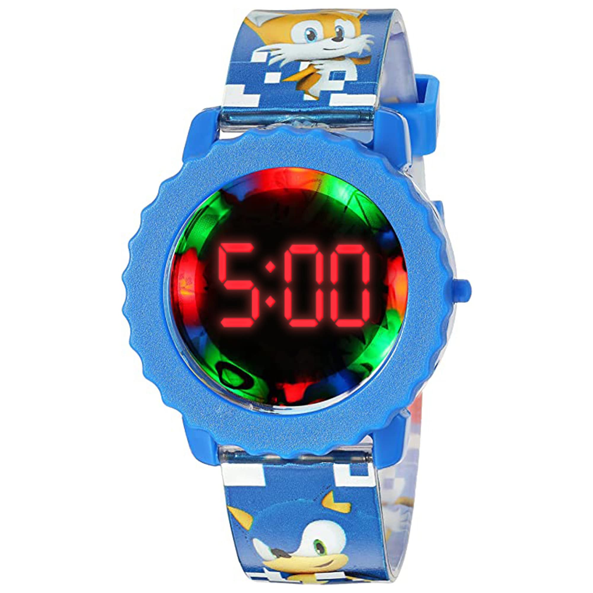 Sonic The Hedgehog Kids Digital Watch - Flashing LED Light-Up Display, Easy-to-Read Time, Adjustable Strap, and Sonic Character