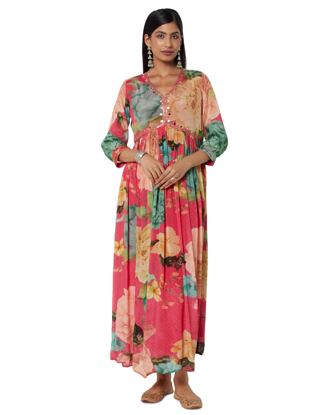 Soch Women Floral Printed Chinon Alia-Cut Ethnic Dress with Beads