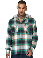Bewakoof Mens Checked Oversized Fit Full Sleeve Hooded Cotton Twill Shirt_685479_Green_XL