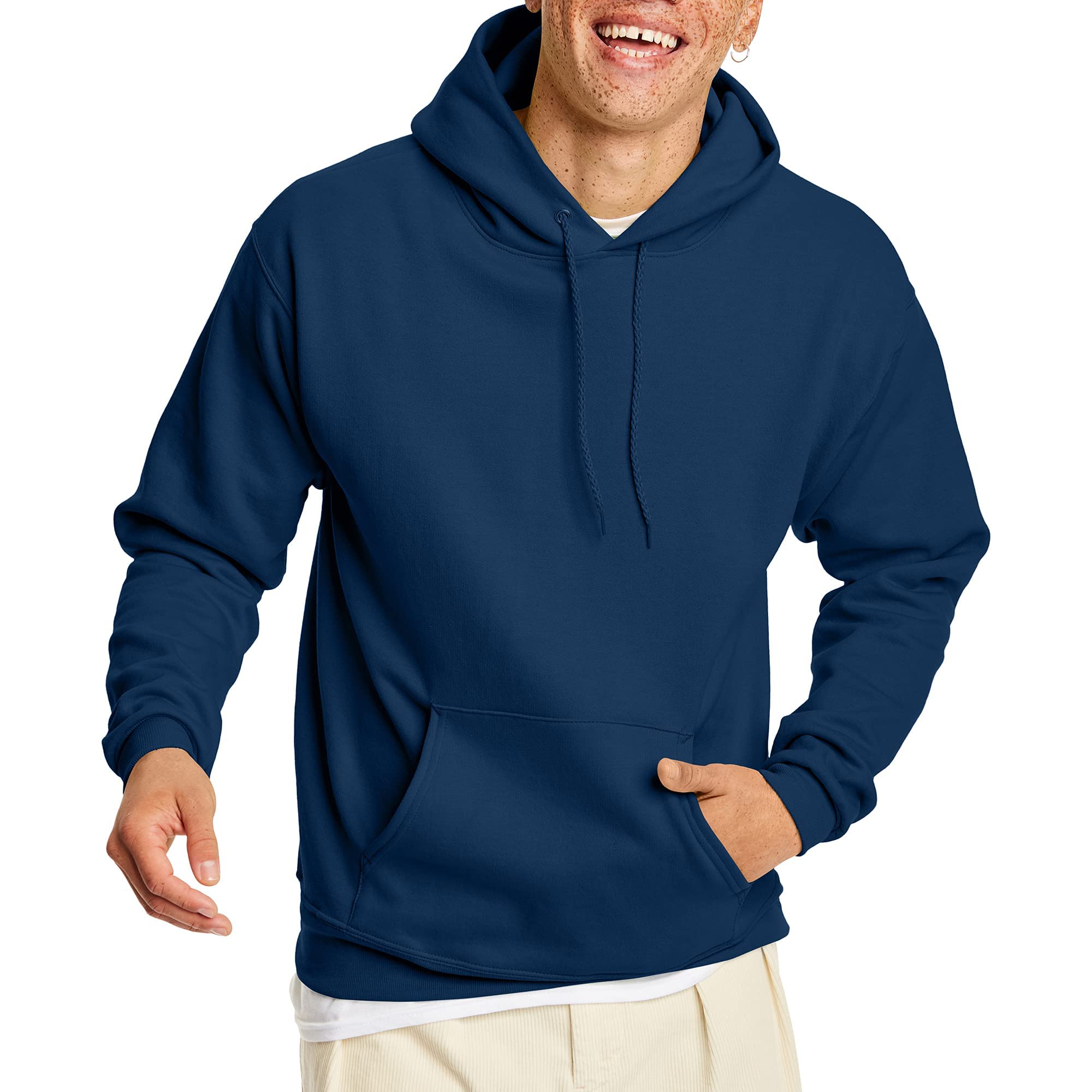 Hanes Men's Big and Tall Pullover EcoSmart Hooded Sweatshirt, Navy, 4X Large