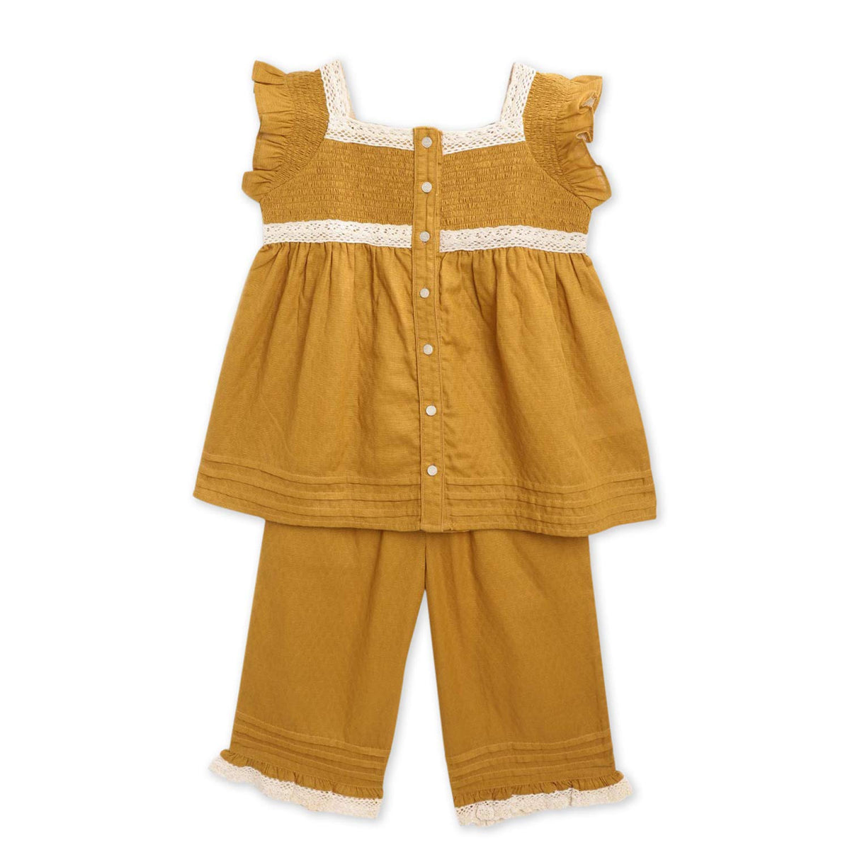 Cherry Crumble Mustard Solid 100% Cotton Short Sleeves Square Neck Night Wear Regular Fit Lace Summer Nightsuit for Girls 18-24