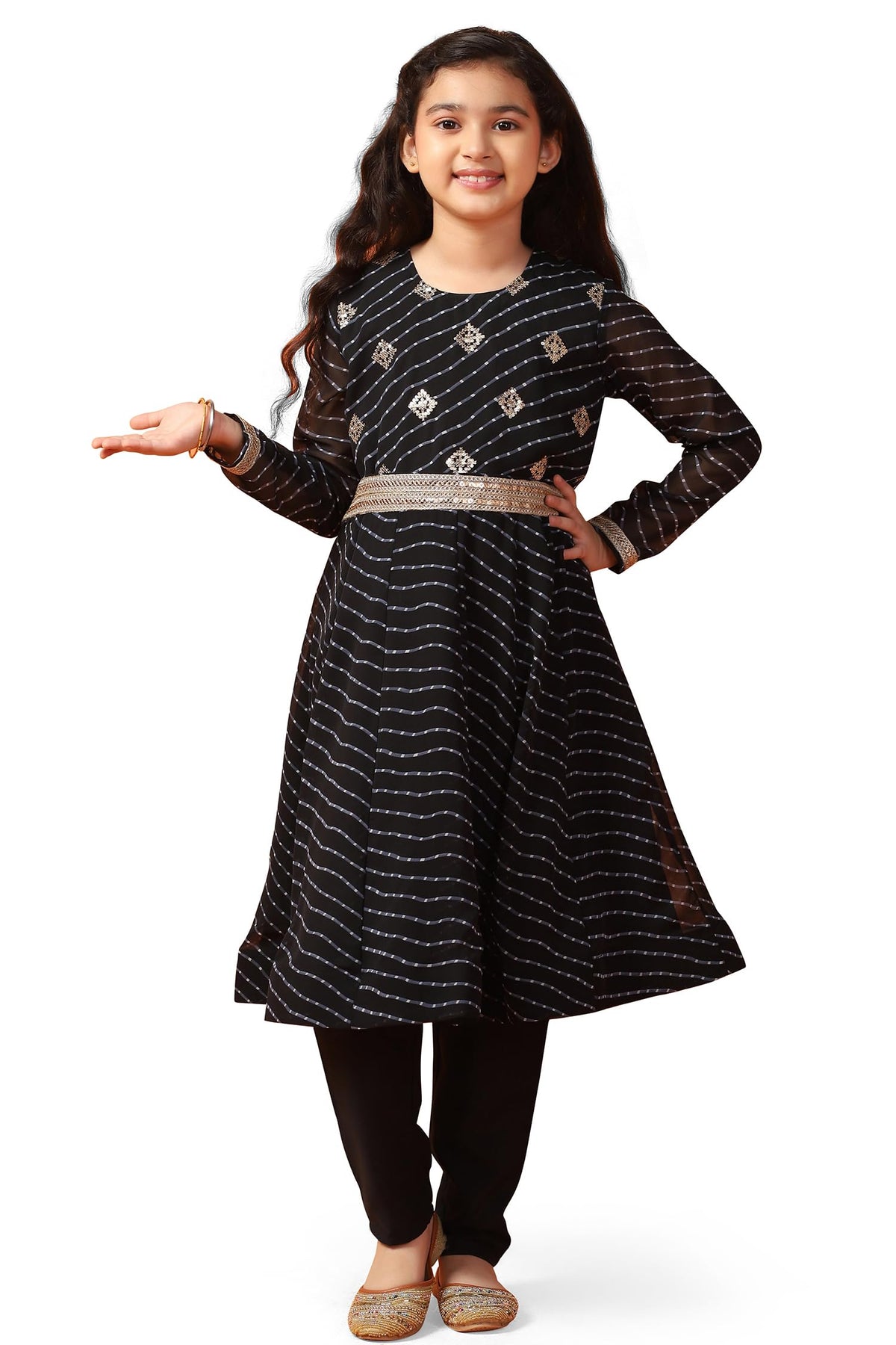 Jwalin GirlS Georgette Printed Salwar Suit Set|Suit Set For Girls|Girl Outfit|Kurta Set|Salwar Set(Jwgset00200 Blk 40_Black_13 13-14