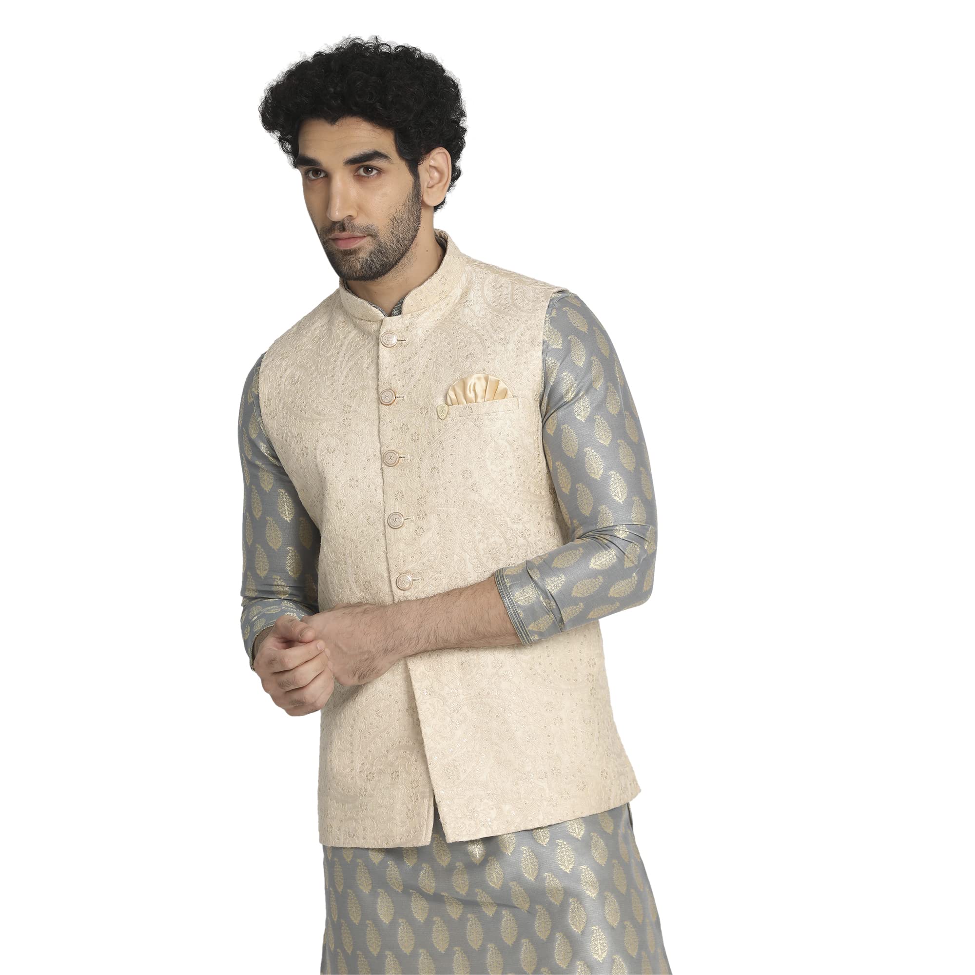 Manyavar MenS A-Line Coat (Jac215-303- Beige_Xl)