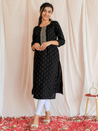 Libas Black Yoke Design Cotton Straight Kurta