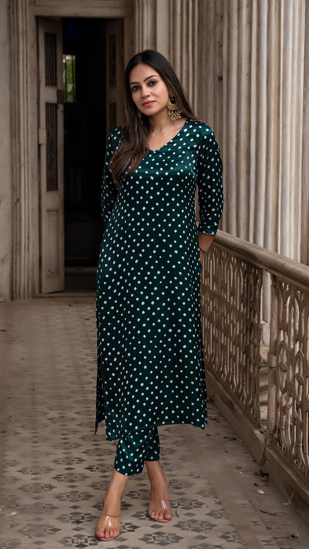 ANNI DESIGNER Ladies Rayon Printed Kurta with Trousers, green, L