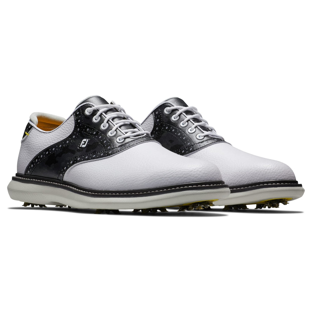 FootJoy Men's Traditions Golf Shoe, White/Charcoal Camo, 9 Wide