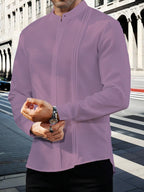 AVANOVA Mens Solid Urban Plain Peach Color Button-Down Long Sleeve Single-Breasted Stand Collar Slim Fit Business Casual Shirt,