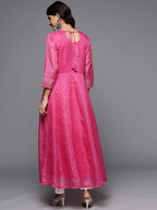 Varanga Pink Lehariya Printed Anarkali Emroidered Kurta