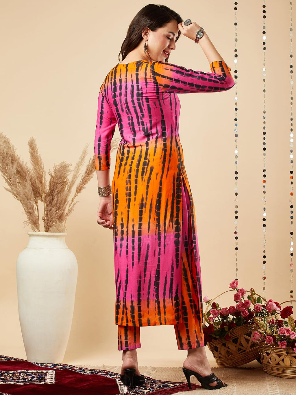 ANNI DESIGNER Womens Cotton Blend Straight Printed Kurta with Pant Set (TEERTH Multi-NW_S_Multi_Small) Multicolour