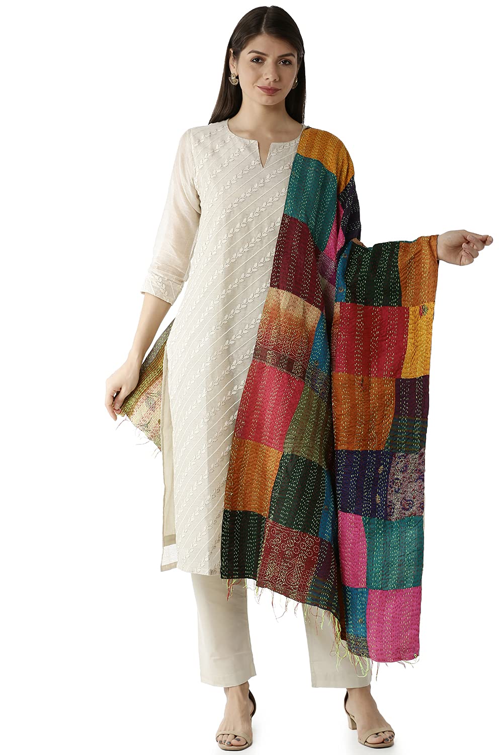 Soch Women Multi Pure Cotton Embroidered Dupatta
