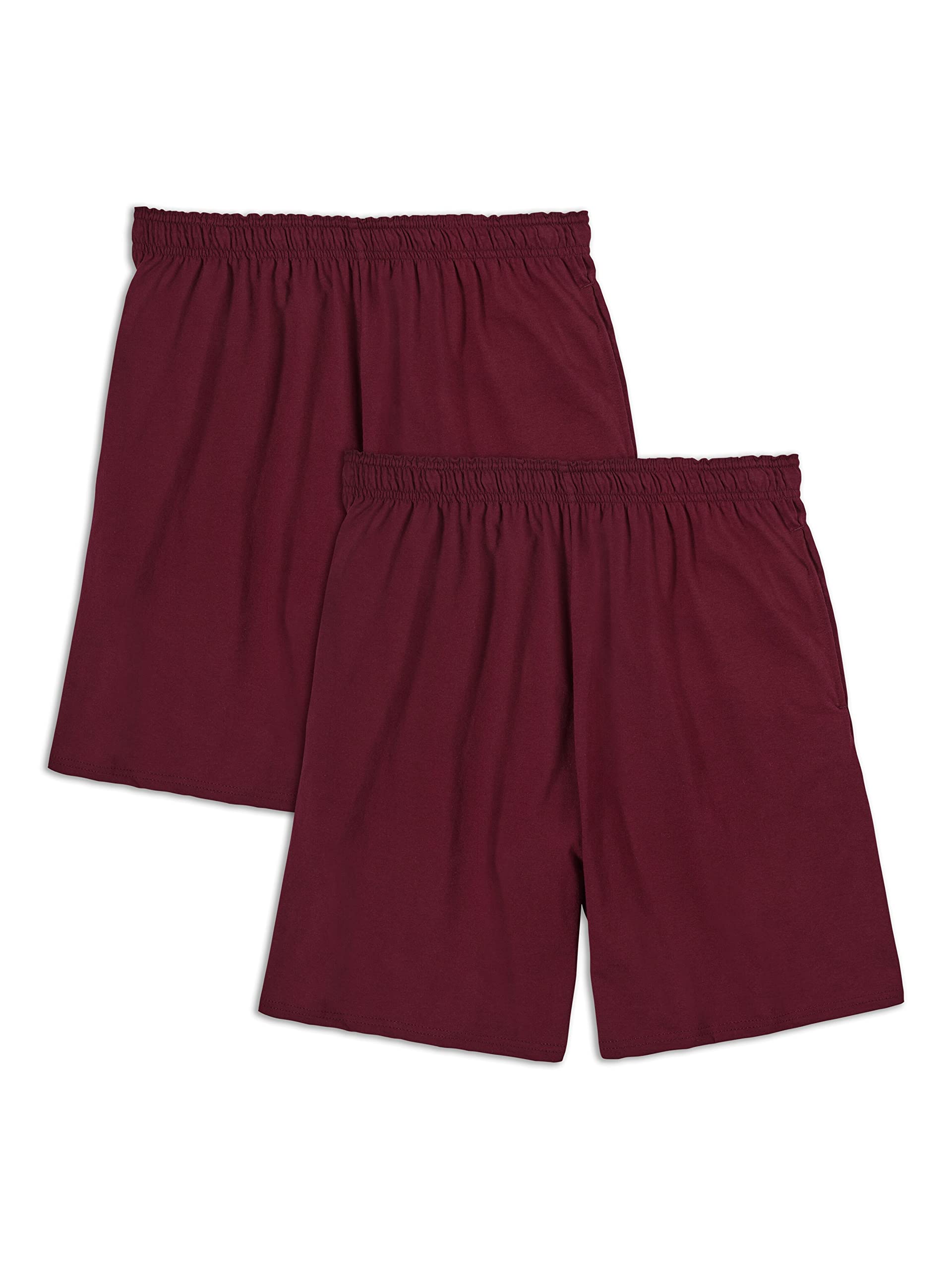 Fruit of the Loom Men's Eversoft Cotton Shorts with Pockets (S-4xl), 2 Pack-Maroon