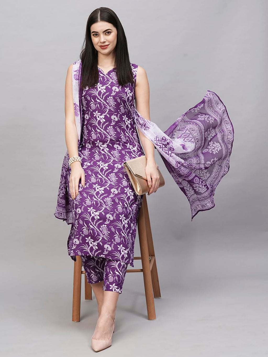 ANNI DESIGNER Women s Rayon Kurta with Trousers and Dupatta, purple, XL