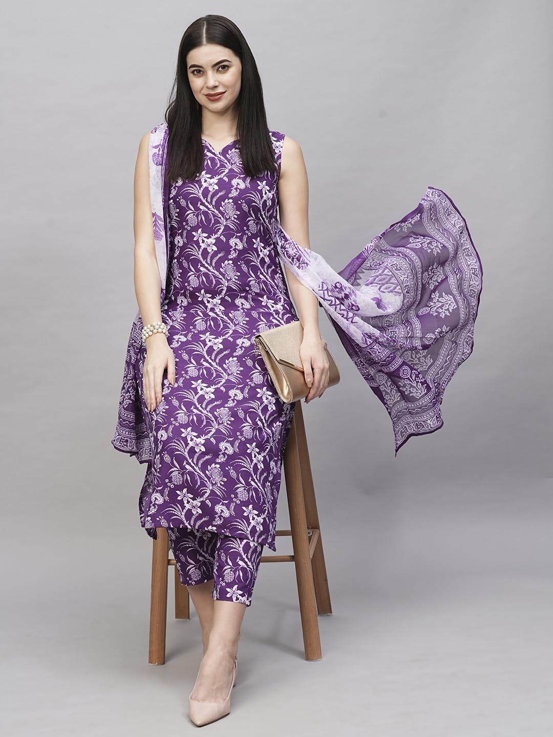 ANNI DESIGNER Women s Rayon Kurta with Trousers and Dupatta, purple, XL