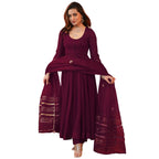 ANNI DESIGNER Womens Rayon Blend Anarkali Solid Kurta with Pant & Dupatta (JAYNTI Wine_3XL_Wine_XXX-Large)