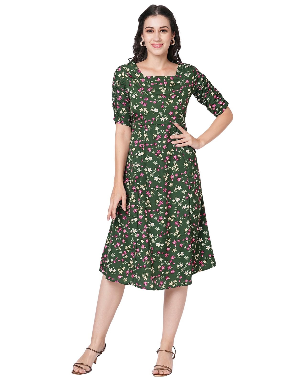 Selvia Western Dress For Women|Crepe Dress For Women|Fit & Flare Dress|Floral Printed Dress For Women|One Piece Dress For Women 