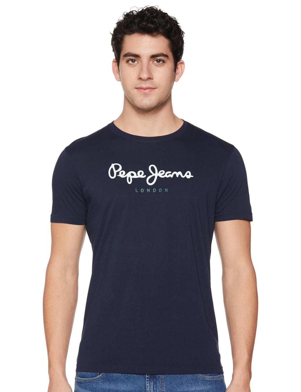 Pepe Jeans Men Cotton Slim Fit T-Shirt (Pm509171_Navy, Medium